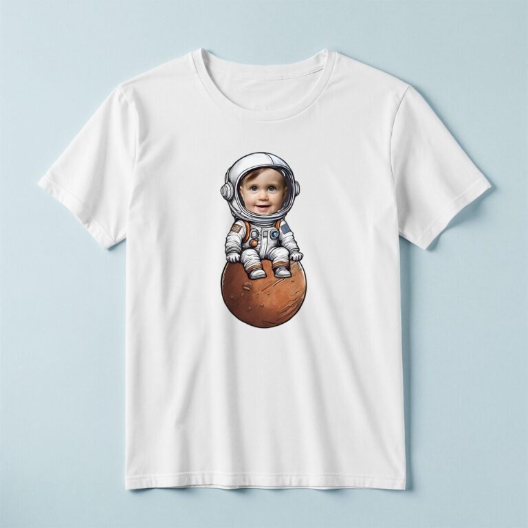 Custom Astronaut Seated on Mars Face Cutout – T-shirt Custom Astronaut Seated on Mars Face Cutout shown on a T-shirt mockup