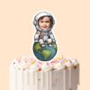 Custom Astronaut Seated on Earth Face Cutout – Cake Topper Custom Astronaut Seated on Earth Face Cutout shown on a cake topper mockup
