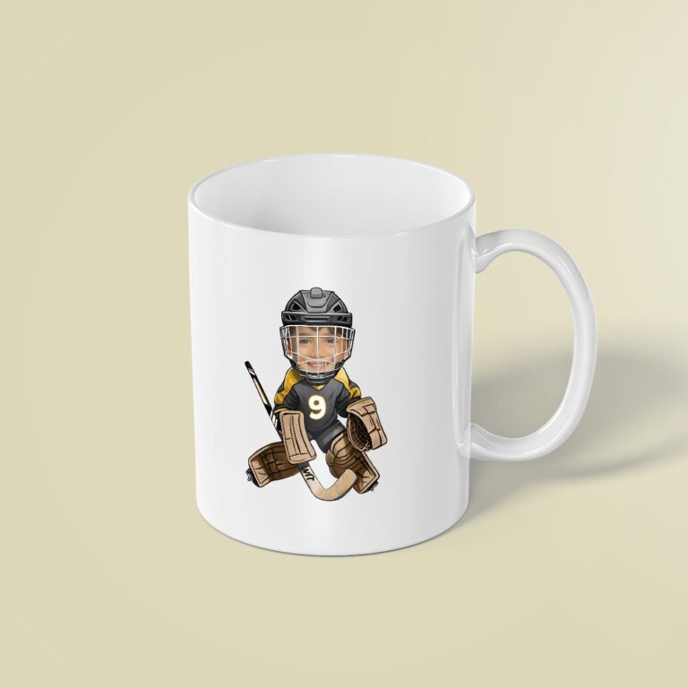 Custom Number 9 Ice Hockey Goalie Face Cutout – Mug Custom Number 9 Ice Hockey Goalie Face Cutout shown on a mug mockup