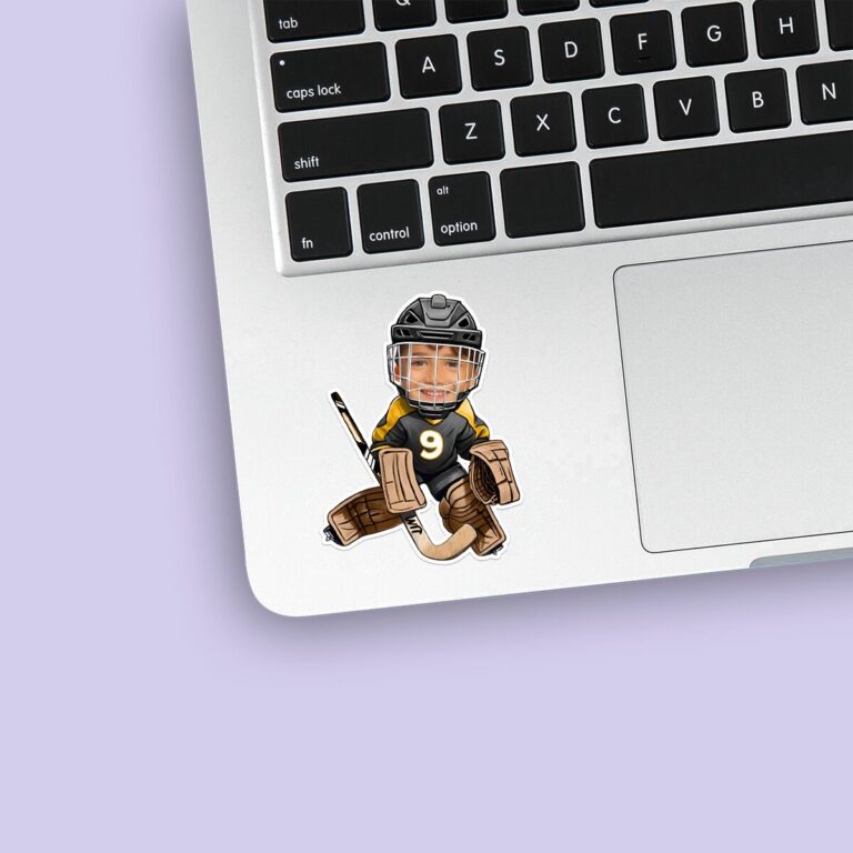 Custom Number 9 Ice Hockey Goalie Face Cutout – Sticker Custom Number 9 Ice Hockey Goalie Face Cutout shown on a sticker mockup