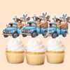 Custom Child Driving a Blue Farm Truck Face Cutout – Cupcake Topper Custom Child Driving a Blue Farm Truck Face Cutout shown on a cupcake topper mockup
