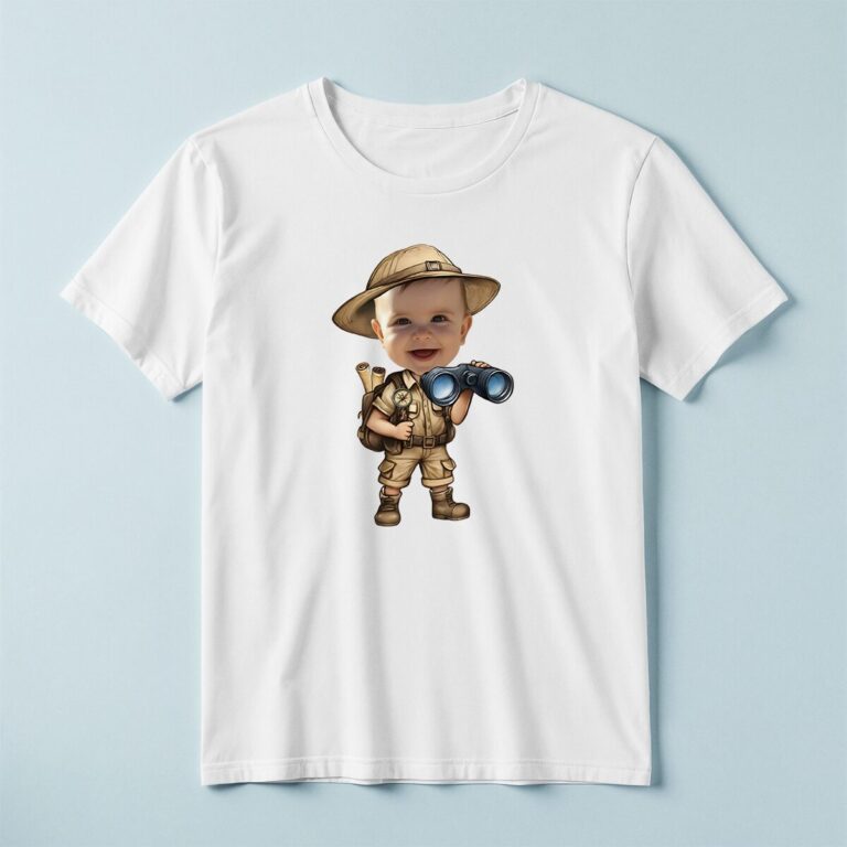 Custom Binoculars Safari Explorer Neck Scarf Face Cutout – T-shirt Custom Binoculars Safari Explorer Neck Scarf Face Cutout shown on a T-shirt mockup
