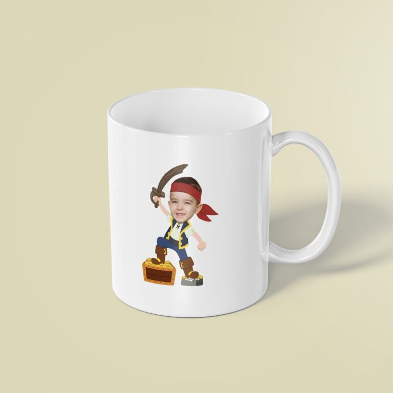 Custom Pirate Guarding Treasure Face Cutout – Mug Custom Pirate Guarding Treasure Face Cutout shown on a mug mockup