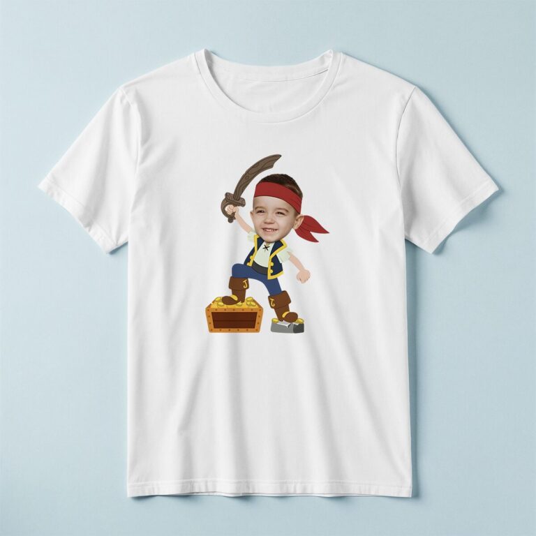 Custom Pirate Guarding Treasure Face Cutout – T-shirt Custom Pirate Guarding Treasure Face Cutout shown on a T-shirt mockup