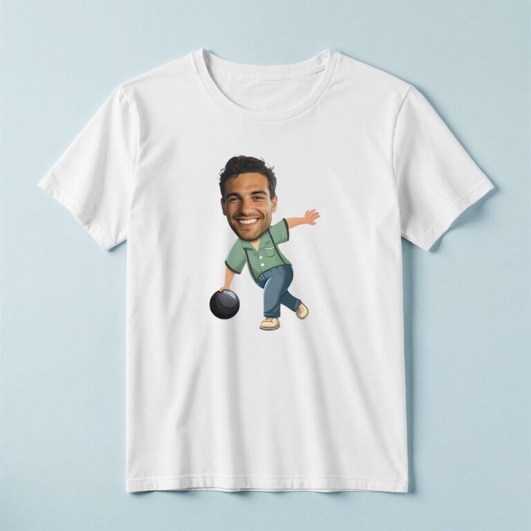 Custom Bowler Preparing to Roll Face Cutout – T-shirt Custom Bowler Preparing to Roll Face Cutout shown on a T-shirt mockup