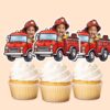 Custom Firefighter Waving from a Fire Engine Face Cutout – Cupcake Topper Custom Firefighter Waving from a Fire Engine Face Cutout shown on a cupcake topper mockup