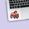 Custom Firefighter Waving from a Fire Engine Face Cutout – Sticker Custom Firefighter Waving from a Fire Engine Face Cutout shown on a sticker mockup