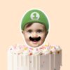 Custom Green Game-Hero Cap Face Cutout – Cake Topper Custom Green Game-Hero Cap Face Cutout shown on a cake topper mockup