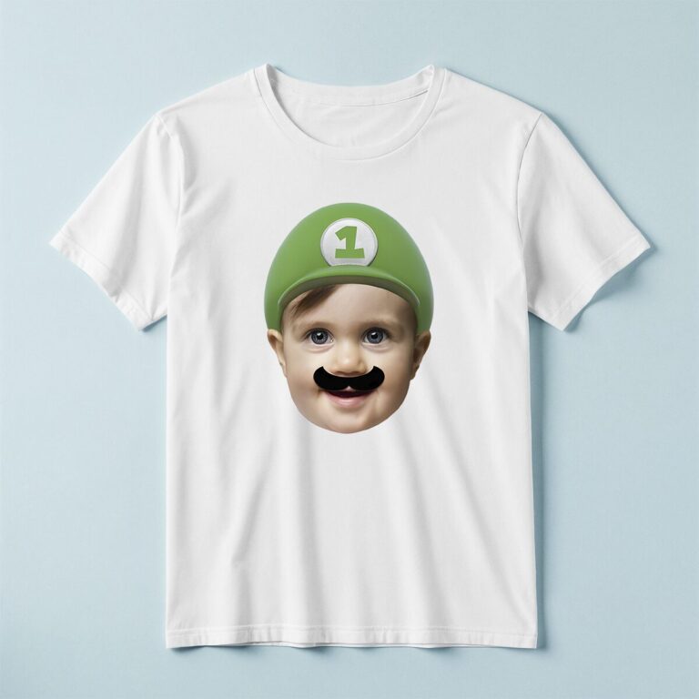 Custom Green Game-Hero Cap Face Cutout – T-shirt Custom Green Game-Hero Cap Face Cutout shown on a T-shirt mockup