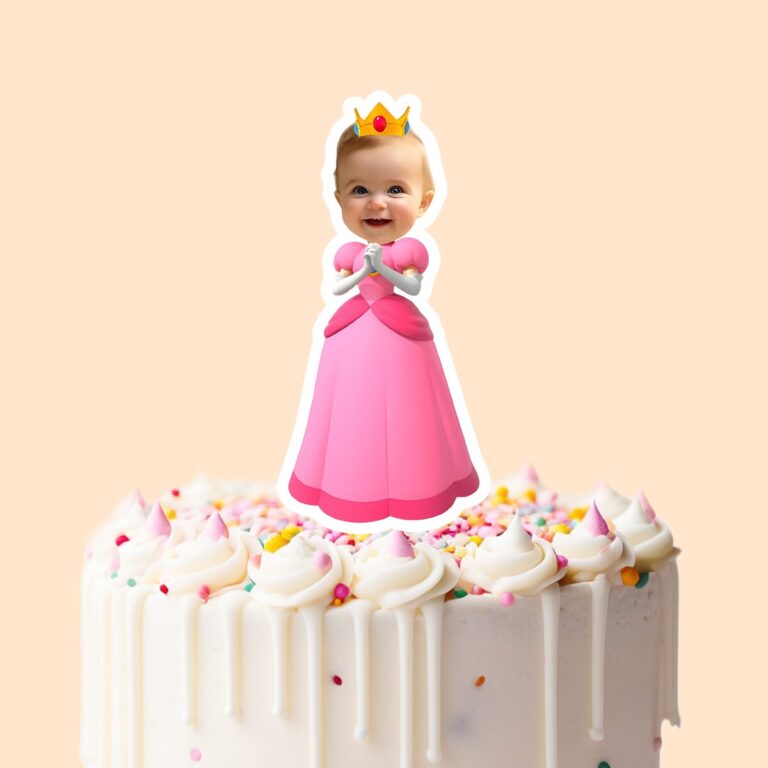 Custom Pink Fantasy Princess Face Cutout – Cake Topper Custom Pink Fantasy Princess Face Cutout shown on a cake topper mockup
