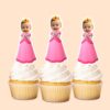 Custom Pink Fantasy Princess Face Cutout – Cupcake Topper Custom Pink Fantasy Princess Face Cutout shown on a cupcake topper mockup