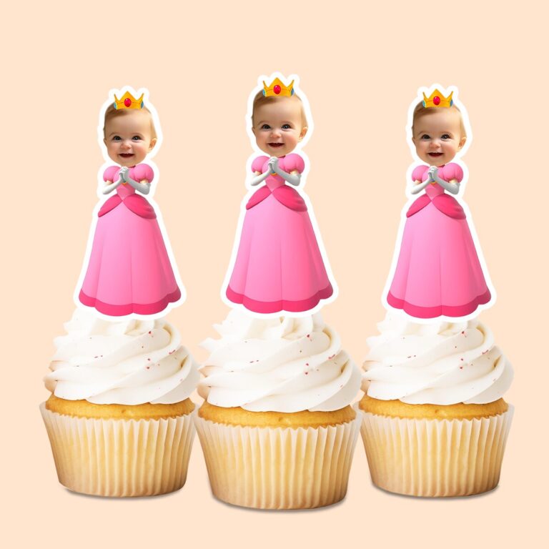 Custom Pink Fantasy Princess Face Cutout – Cupcake Topper Custom Pink Fantasy Princess Face Cutout shown on a cupcake topper mockup