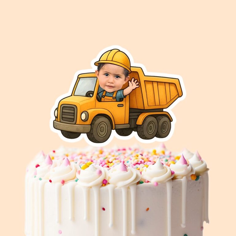 Custom Dump-Truck Driver Waving Face Cutout – Cake Topper Custom Dump-Truck Driver Waving Face Cutout shown on a cake topper mockup