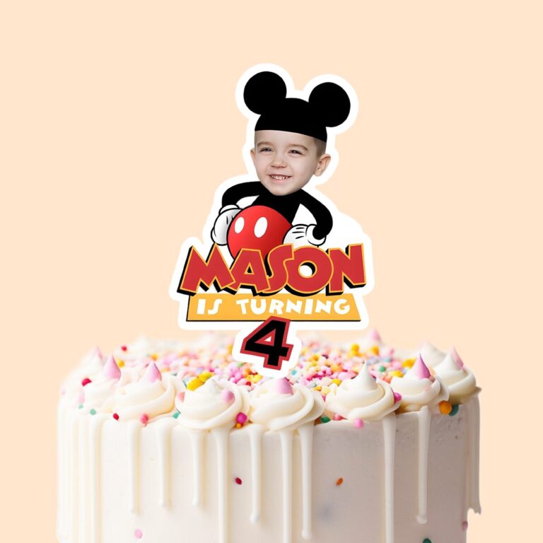 Custom Black Mouse-Costume Birthday Cutout Face Cutout – Cake Topper Custom Black Mouse-Costume Birthday Cutout Face Cutout shown on a cake topper mockup