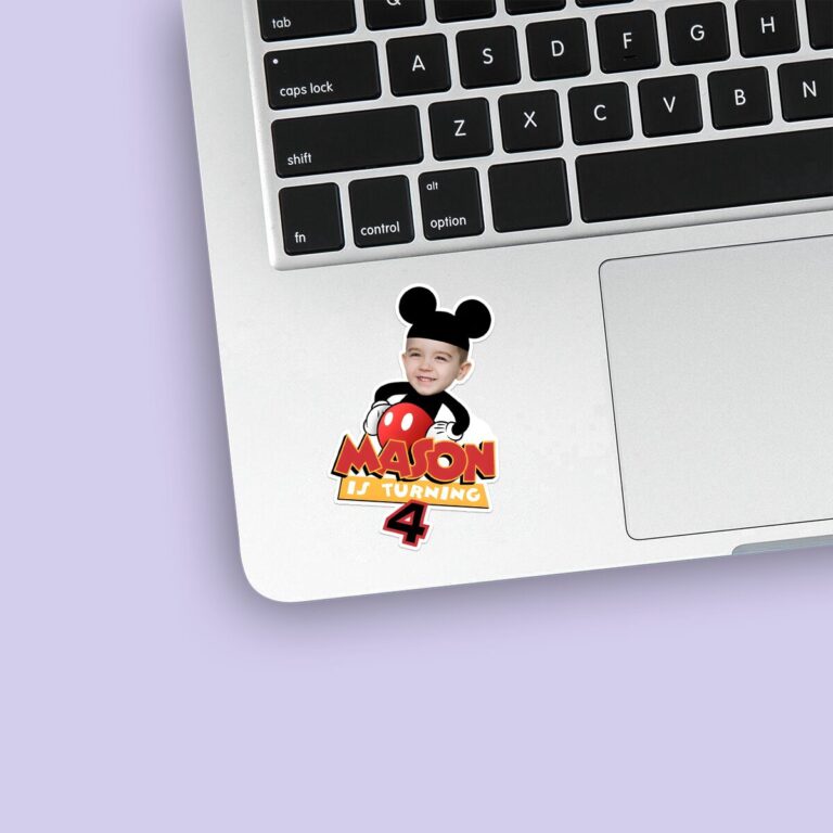 Custom Black Mouse-Costume Birthday Cutout Face Cutout – Sticker Custom Black Mouse-Costume Birthday Cutout Face Cutout shown on a sticker mockup