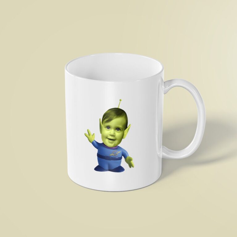 Custom Green Three-Eyed Space-Alien Costume Face Cutout – Mug Custom Green Three-Eyed Space-Alien Costume Face Cutout shown on a mug mockup