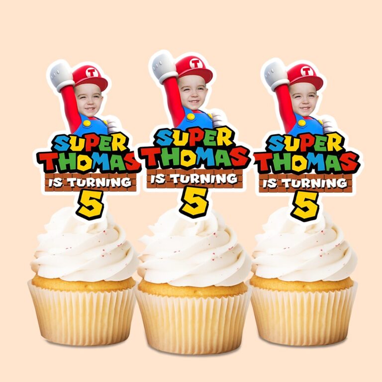 Custom Red Game-Hero Birthday Cutout Face Cutout – Cupcake Topper Custom Red Game-Hero Birthday Cutout Face Cutout shown on a cupcake topper mockup