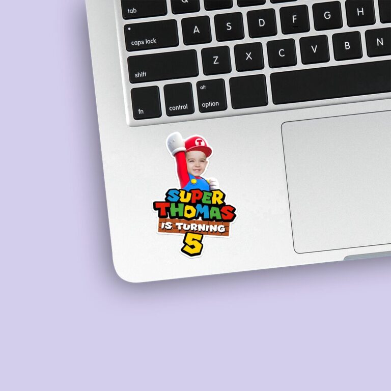 Custom Red Game-Hero Birthday Cutout Face Cutout – Sticker Custom Red Game-Hero Birthday Cutout Face Cutout shown on a sticker mockup