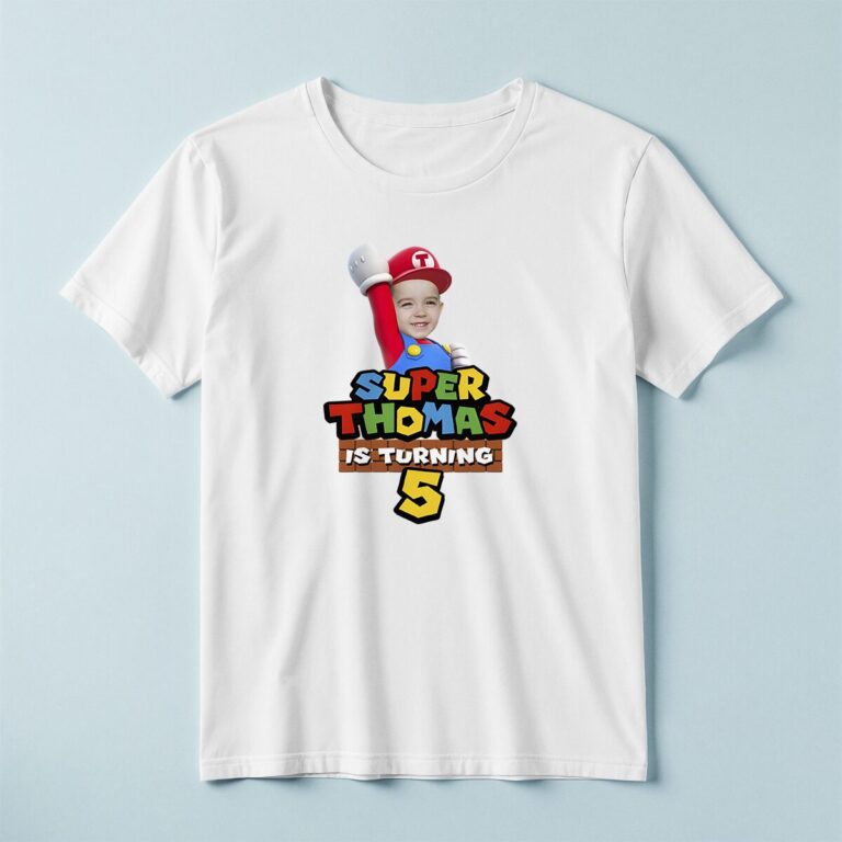 Custom Red Game-Hero Birthday Cutout Face Cutout – T-shirt Custom Red Game-Hero Birthday Cutout Face Cutout shown on a T-shirt mockup