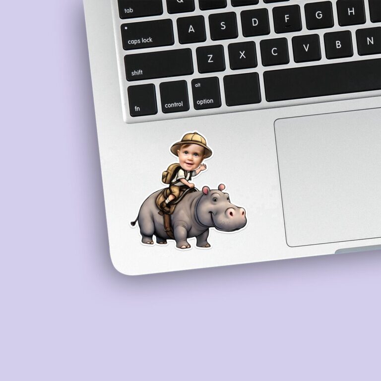 Custom Hippopotamus Safari Striped Shirt Face Cutout – Sticker Custom Hippopotamus Safari Striped Shirt Face Cutout shown on a sticker mockup