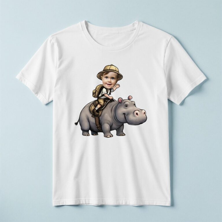Custom Hippopotamus Safari Striped Shirt Face Cutout – T-shirt Custom Hippopotamus Safari Striped Shirt Face Cutout shown on a T-shirt mockup