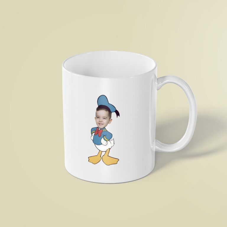 Custom Donald Duck Sailor Costume Face Cutout – Mug Custom Donald Duck Sailor Costume Face Cutout shown on a mug mockup