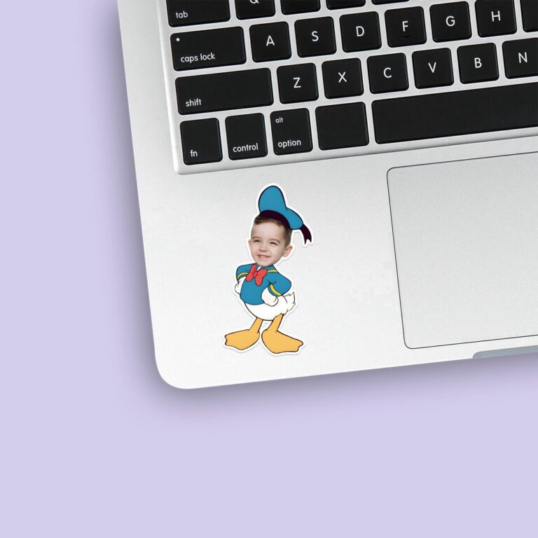 Custom Donald Duck Sailor Costume Face Cutout – Sticker Custom Donald Duck Sailor Costume Face Cutout shown on a sticker mockup
