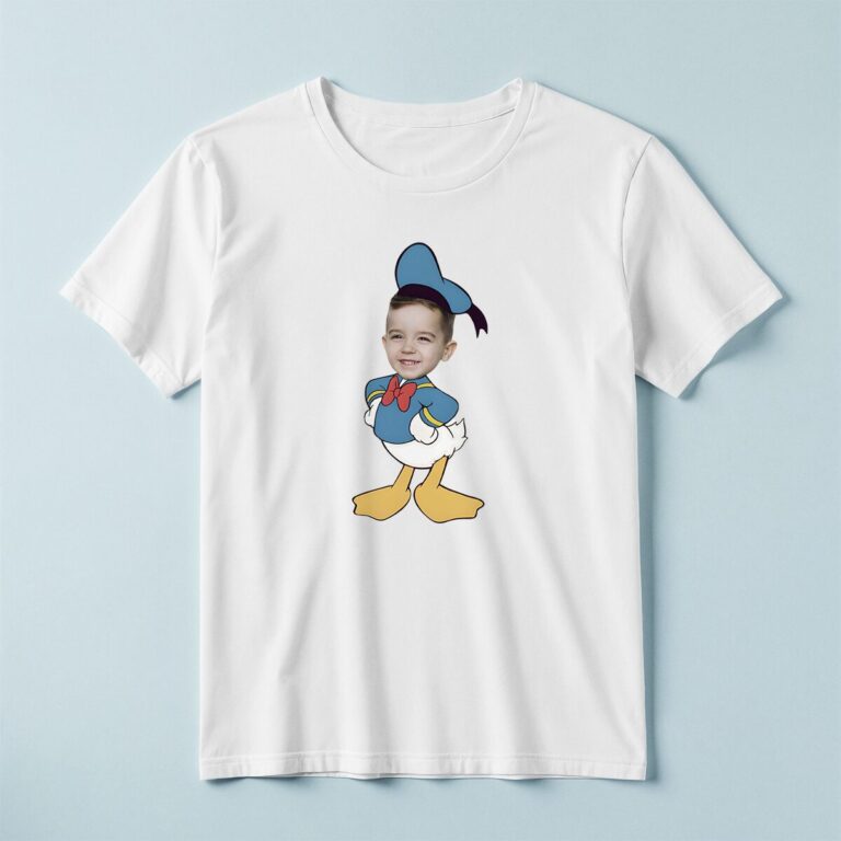 Custom Donald Duck Sailor Costume Face Cutout – T-shirt Custom Donald Duck Sailor Costume Face Cutout shown on a T-shirt mockup