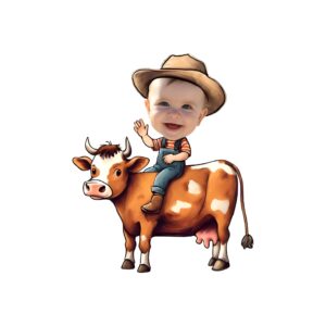 Custom Farmer Riding a Brown-And-White Cow Face Cutout – Original Custom Farmer Riding a Brown-And-White Cow Face Cutout design preview