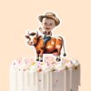 Custom Farmer Riding a Brown-And-White Cow Face Cutout – Cake Topper Custom Farmer Riding a Brown-And-White Cow Face Cutout shown on a cake topper mockup