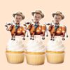 Custom Farmer Riding a Brown-And-White Cow Face Cutout – Cupcake Topper Custom Farmer Riding a Brown-And-White Cow Face Cutout shown on a cupcake topper mockup