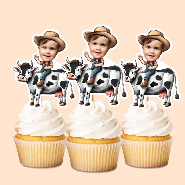 Custom Farmer Riding a Black Brown Cowboy Hat Face Cutout – Cupcake Topper Custom Farmer Riding a Black Brown Cowboy Hat Face Cutout shown on a cupcake topper mockup