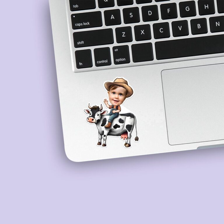 Custom Farmer Riding a Black Brown Cowboy Hat Face Cutout – Sticker Custom Farmer Riding a Black Brown Cowboy Hat Face Cutout shown on a sticker mockup