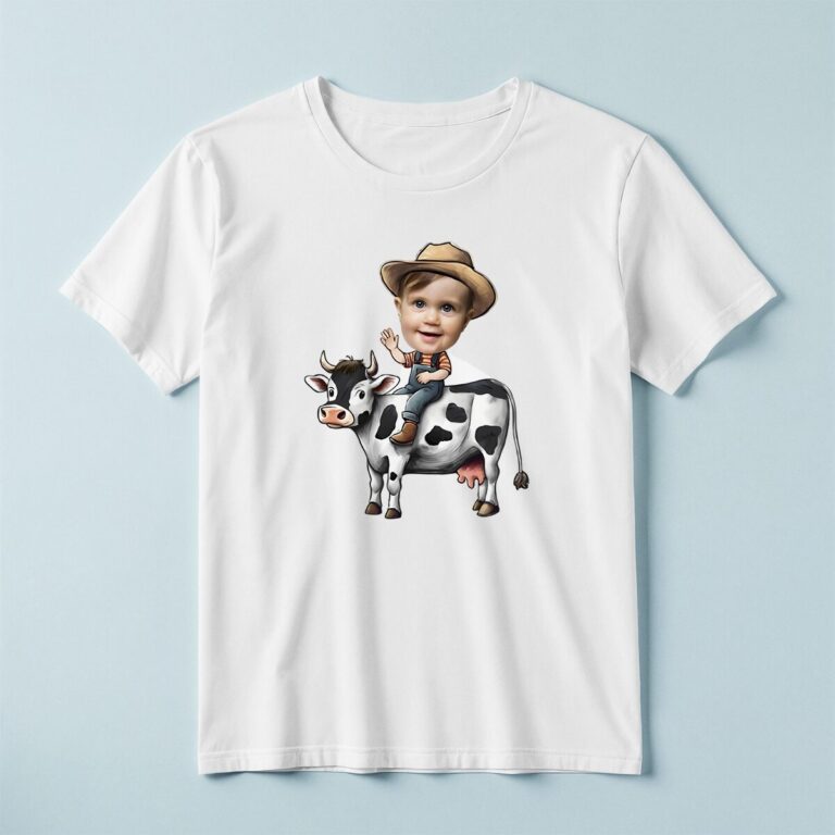 Custom Farmer Riding a Black Brown Cowboy Hat Face Cutout – T-shirt Custom Farmer Riding a Black Brown Cowboy Hat Face Cutout shown on a T-shirt mockup