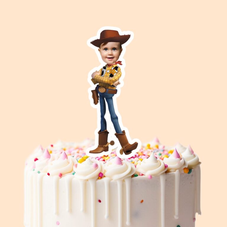 Custom Cowboy Sheriff Standing Confidently Face Cutout – Cake Topper Custom Cowboy Sheriff Standing Confidently Face Cutout shown on a cake topper mockup