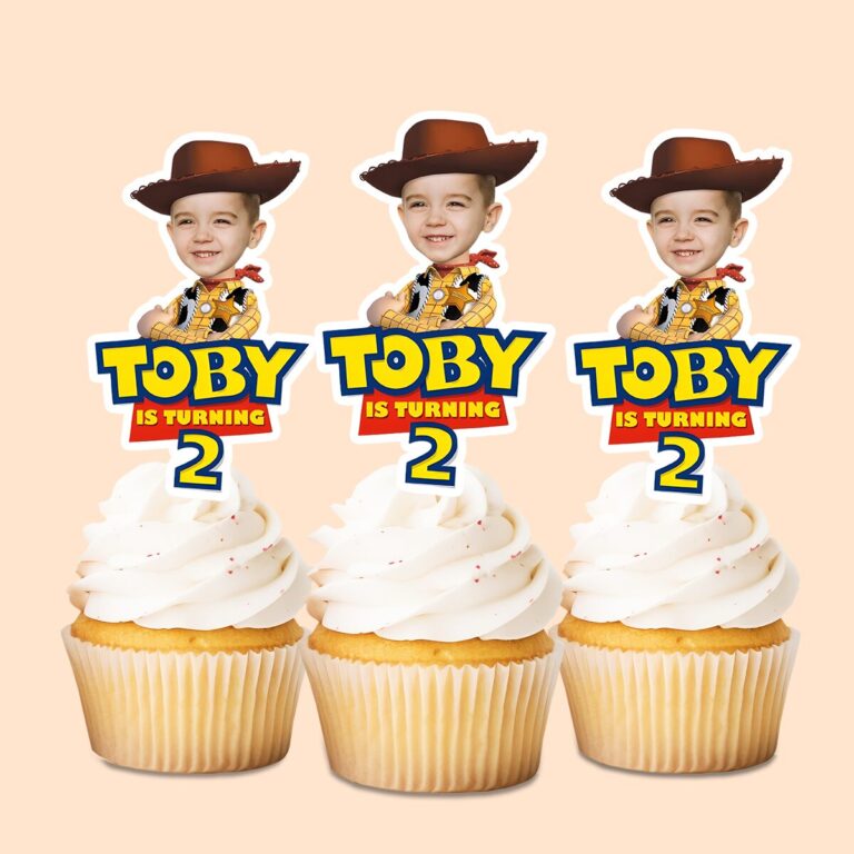 Custom Cowboy Sheriff Birthday Cutout Face Cutout – Cupcake Topper Custom Cowboy Sheriff Birthday Cutout Face Cutout shown on a cupcake topper mockup