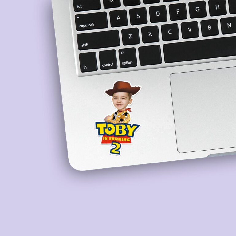Custom Cowboy Sheriff Birthday Cutout Face Cutout – Sticker Custom Cowboy Sheriff Birthday Cutout Face Cutout shown on a sticker mockup