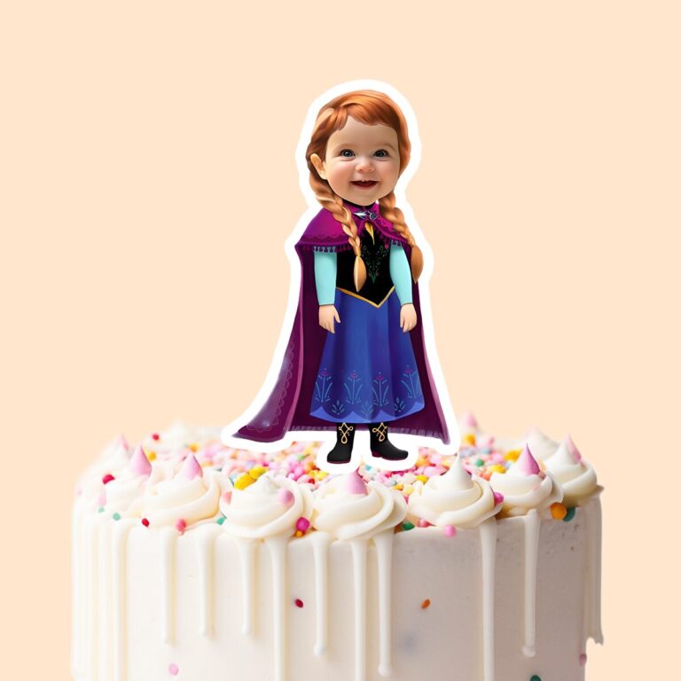 Custom Winter Princess in a Magenta Cape Face Cutout – Cake Topper Custom Winter Princess in a Magenta Cape Face Cutout shown on a cake topper mockup