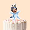 Custom Blue Cartoon-Dog Costume Face Cutout – Cake Topper Custom Blue Cartoon-Dog Costume Face Cutout shown on a cake topper mockup