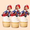 Custom Red Game-Hero Driving a Number 3 Go Face Cutout – Cupcake Topper Custom Red Game-Hero Driving a Number 3 Go Face Cutout shown on a cupcake topper mockup