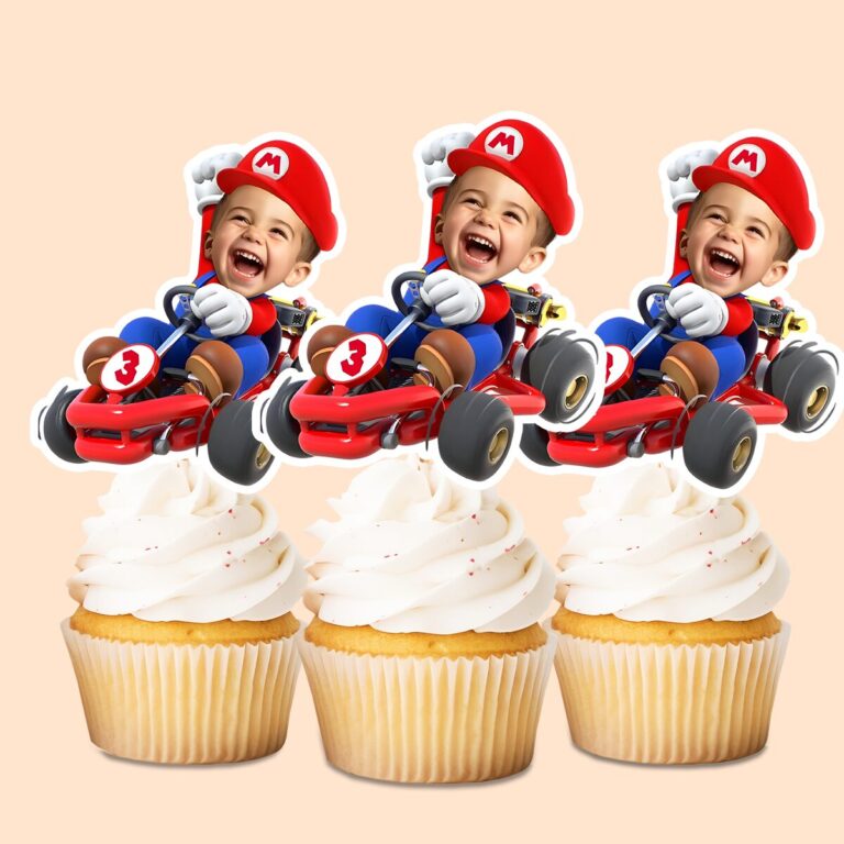 Custom Red Game-Hero Driving a Number 3 Go Face Cutout – Cupcake Topper Custom Red Game-Hero Driving a Number 3 Go Face Cutout shown on a cupcake topper mockup