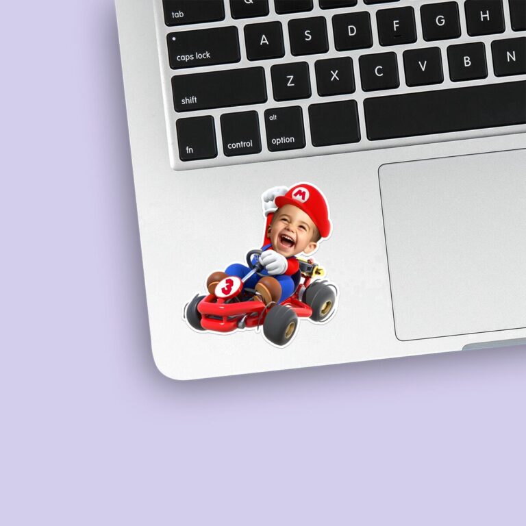 Custom Red Game-Hero Driving a Number 3 Go Face Cutout – Sticker Custom Red Game-Hero Driving a Number 3 Go Face Cutout shown on a sticker mockup