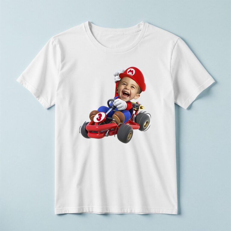 Custom Red Game-Hero Driving a Number 3 Go Face Cutout – T-shirt Custom Red Game-Hero Driving a Number 3 Go Face Cutout shown on a T-shirt mockup