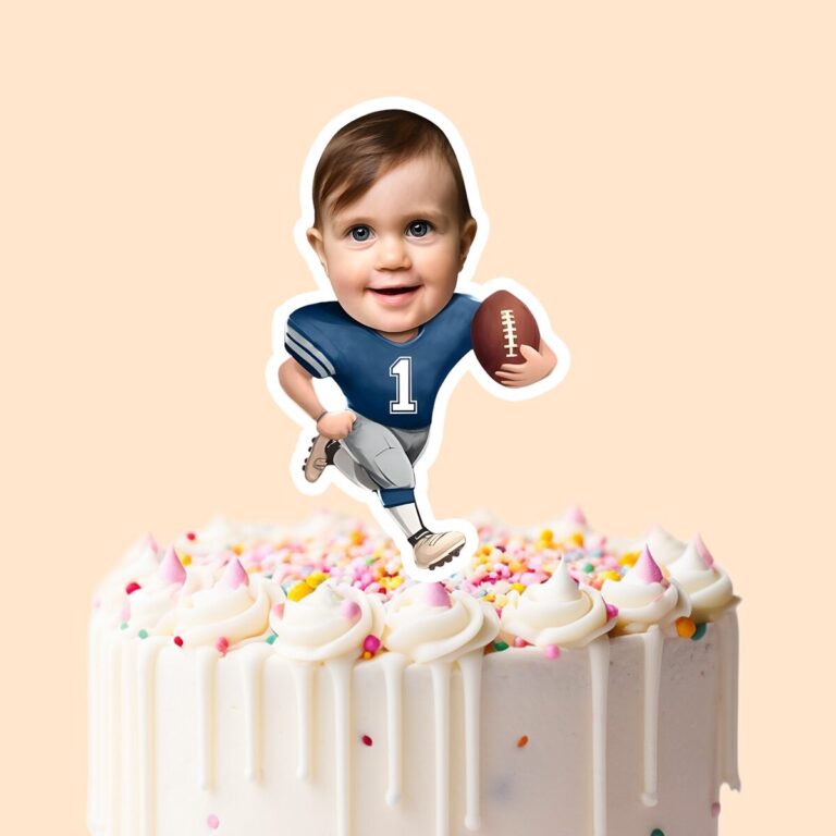 Custom Number 1 American Football Runner Face Cutout – Cake Topper Custom Number 1 American Football Runner Face Cutout shown on a cake topper mockup