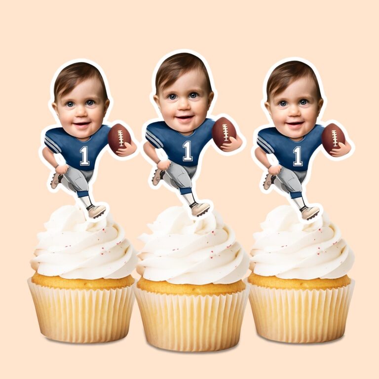 Custom Number 1 American Football Runner Face Cutout – Cupcake Topper Custom Number 1 American Football Runner Face Cutout shown on a cupcake topper mockup
