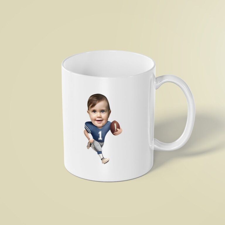 Custom Number 1 American Football Runner Face Cutout – Mug Custom Number 1 American Football Runner Face Cutout shown on a mug mockup