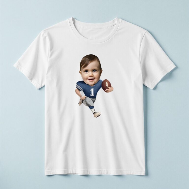 Custom Number 1 American Football Runner Face Cutout – T-shirt Custom Number 1 American Football Runner Face Cutout shown on a T-shirt mockup