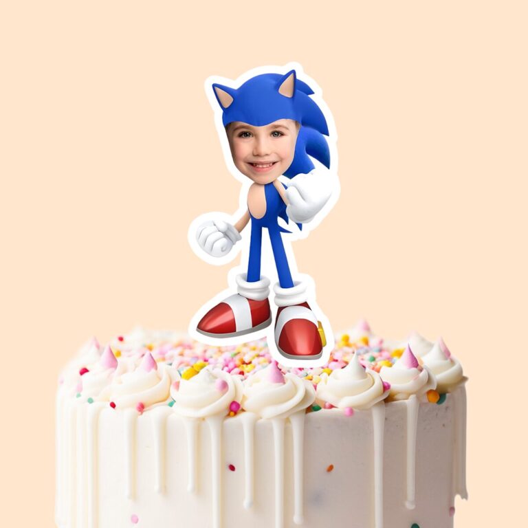 Custom Blue Speed-Hero Costume Face Cutout – Cake Topper Custom Blue Speed-Hero Costume Face Cutout shown on a cake topper mockup