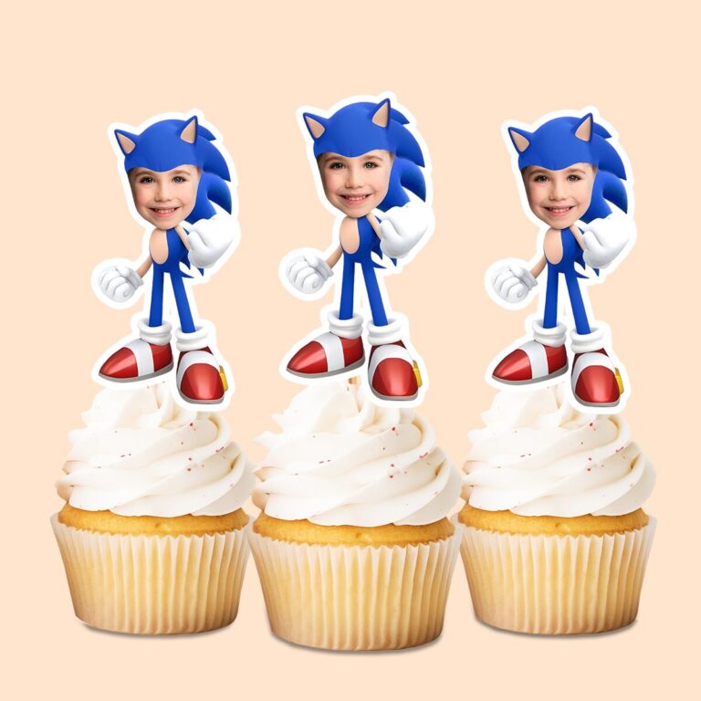 Custom Blue Speed-Hero Costume Face Cutout – Cupcake Topper Custom Blue Speed-Hero Costume Face Cutout shown on a cupcake topper mockup
