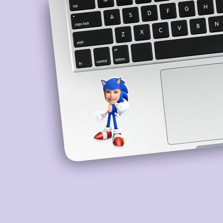 Custom Blue Speed-Hero Costume Face Cutout – Sticker Custom Blue Speed-Hero Costume Face Cutout shown on a sticker mockup